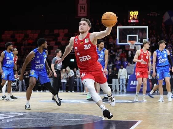 14 02 2026 Basketball Season 2025 2026 2 Bundesliga Pro A 23 Matchday Nuremberg Falcons Basketball Club NBC HAKRO Merlins Crailsheim Sportfoto Zink DaMa xdaxmax Vincent John Friederici 30, Nuremberg Falcons BC NBC