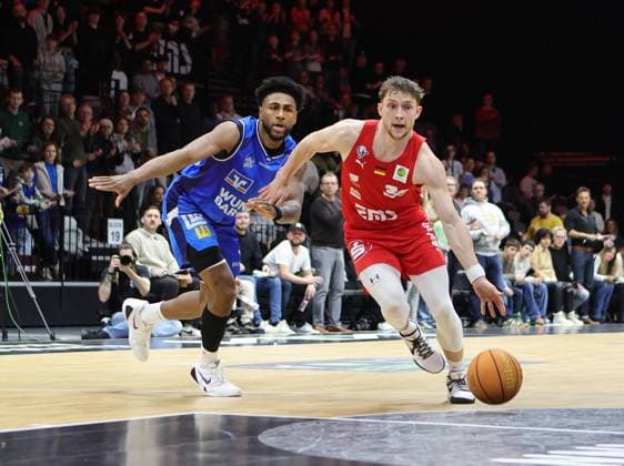 14 02 2026 Basketball Season 2025 2026 2 Bundesliga Pro A 23 Matchday Nuremberg Falcons Basketball Club NBC HAKRO Merlins Crailsheim Sportfoto Zink DaMa xdaxmax Anthony Gaines 9, Hakro Merlins Crailsheim Vincent John Friederici 30, Nuremberg Falcons BC NBC