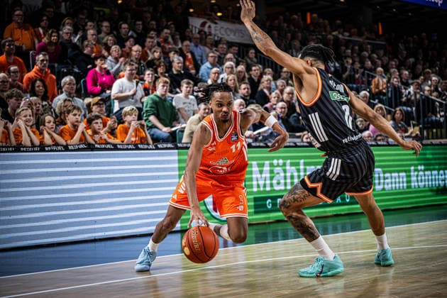 1 Basketball Bundesliga, easyCredit BBL, Season 2025 2026, Men, Main Round, Matchday 20, 14 02 2026, RASTA Vechta ratiopharm Ulm Alonzo Verge 11 RASTA Vechta in action Vechta RASTA Dome Lower Saxony Germany