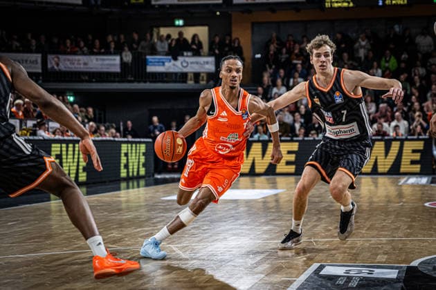 1 Basketball Bundesliga, easyCredit BBL, Season 2025 2026, Men, Main Round, Matchday 20, 14 02 2026, RASTA Vechta ratiopharm Ulm Alonzo Verge 11 RASTA Vechta in action Vechta RASTA Dome Lower Saxony Germany
