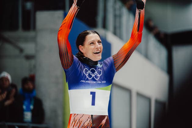 OLYMPICS - Winter Olympic Games, Olympische Spiele, Olympia, OS Milano Cortina 2026 CORTINA D AMPEZZO,ITALY,14.FEB.26 - OLYMPICS, SKELETON - Winter Olympic Games Milano Cortina 2026, women. Image shows Janine Flock (AUT).  GEPAxpictures xAlexanderxSolc