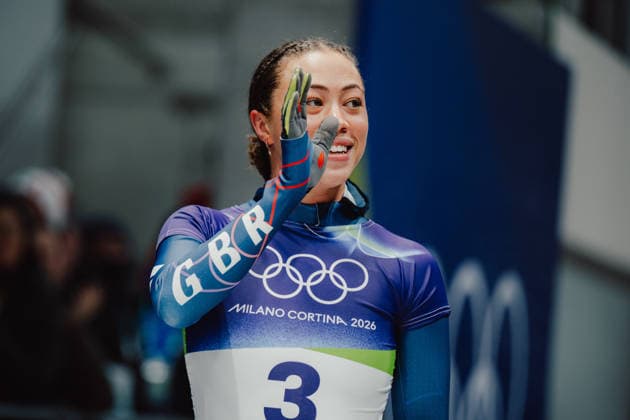 OLYMPICS - Winter Olympic Games, Olympische Spiele, Olympia, OS Milano Cortina 2026 CORTINA D AMPEZZO,ITALY,14.FEB.26 - OLYMPICS, SKELETON - Winter Olympic Games Milano Cortina 2026, women. Image shows Tabitha Stoecker (GBR).  GEPAxpictures xAlexanderxSolc