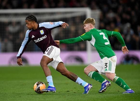 Leon Bailey of Aston Villa in action with Lewis Hall of Newcastle United Aston Villa v Newcastle United, Emirates FA Cup, Fourth Round, Football, Villa Park, Birmingham, UK - 14 Feb 2026Birmingham Villa Park United Kingdom EDITORIAL USE ONLY No use with unauthorised audio, video, data, fixture lists, club league logos or live services. Online in-match use limited to 120 images, no video emulation. No use in betting, games or single club league player publications. Copyright: xAlanxWalter Shutterstockx 16608496ai