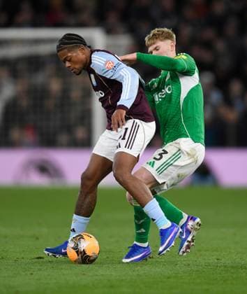 Leon Bailey of Aston Villa in action with Lewis Hall of Newcastle United Aston Villa v Newcastle United, Emirates FA Cup, Fourth Round, Football, Villa Park, Birmingham, UK - 14 Feb 2026Birmingham Villa Park United Kingdom EDITORIAL USE ONLY No use with unauthorised audio, video, data, fixture lists, club league logos or live services. Online in-match use limited to 120 images, no video emulation. No use in betting, games or single club league player publications. Copyright: xAlanxWalter Shutterstockx 16608496ag