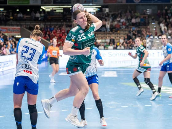 Nicola Merz Frisch Auf Women, 23 from outside, Frisch Auf Goeppingen vs Sport Union Neckarsulm, Handball, 1 Bundesliga, Season 2025 2026, 14 02 2026 Frisch Auf Goeppingen vs Sport Union Neckarsulm, Handball, 1 Bundesliga, Season 2025 2026, 14 02 2026 Goeppingen Copyright: xMichaelxSchmidt Eibner-Pressefotx EP_MST
