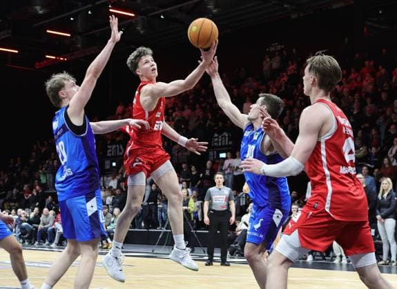 14 02 2026 Basketball Season 2025 2026 2 Bundesliga Pro A 23 Matchday Nuremberg Falcons Basketball Club NBC HAKRO Merlins Crailsheim Sportfoto Zink DaMa xdaxmax Joscha Eckert 4, Nuremberg Falcons BC NBC in attack