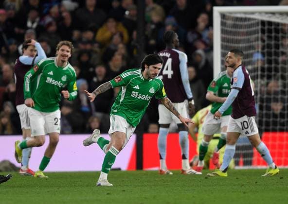 Sandro Tonali of Newcastle United celebrates scoring 1-2 Aston Villa v Newcastle United, Emirates FA Cup, Fourth Round, Football, Villa Park, Birmingham, UK - 14 Feb 2026Birmingham Villa Park United Kingdom EDITORIAL USE ONLY No use with unauthorised audio, video, data, fixture lists, club league logos or live services. Online in-match use limited to 120 images, no video emulation. No use in betting, games or single club league player publications. Copyright: xAlanxWalter Shutterstockx 16608496ax