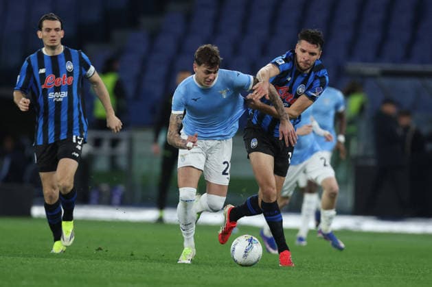 CALCIO - Serie A - SS Lazio vs Atalanta BC Rome, Italy - February 14, 2026: Daniele Maldini of Lazio , Berat Djimsiti of Atalanta seen in action during the Serie A Enilive 2025-2026 football match between S.S. Lazio vs Atalanta Bergamasca Calcio at Olympic Stadium. Rome Italy  Copyright: xIPAxSport ABACAx