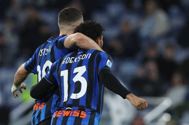 CALCIO - Serie A - SS Lazio vs Atalanta BC Rome, Italy - February 14, 2026: Ederson of Atalanta score the goal and celebrate with the teammates during the Serie A Enilive 2025-2026 football match between S.S. Lazio vs Atalanta Bergamasca Calcio at Olympic Stadium. Rome Italy  Copyright: xIPAxSport ABACAx