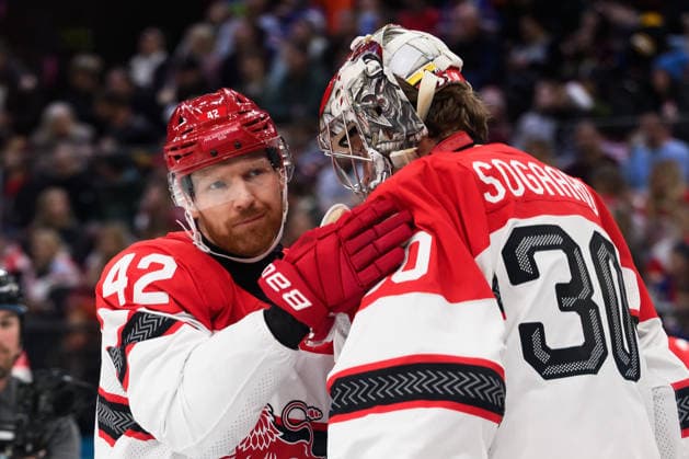 260214 Phillip Bruggisser and goaltender Mads Sogaard of Denmark ahead of the men s Ice hockey, Eishockey game between USA and Denmark during day 8 of the 2026 Winter Olympics on February 14, 2026 in Milan. Photo: Emma Wallskog BILDBYRAN kod EW EW0635 ishockey ice hockey Olympic Games, Olympische Spiele, Olympia, OS olympics winter olympics os ol olympiska spel vinter-os olympiske leker milano cortina 2026 milan cortina 2026 milano cortina 2026 olympic games milano cortina 2026 winter olympic games milano cortina-os milano cortina-ol vinter-ol 8 bbeng usa denmark danmark *** 260214 Phillip Bruggisser and goaltender Mads Sogaard of Denmark ahead of the men s ice hockey game between USA and Denmark during day 8 of the 2026 Winter Olympics on February 14, 2026 in Milan Photo Emma Wallskog BILDBYRAN kod EW EW0635 ishockey ice hockey olympic games olympics winter olympics os ol olympiska spel vinter os olympiske leker milano cortina 2026 milan cortina 2026 milano cortina 2026 olympic games milano cortina 2026 winter olympic games milano cortina os milano cortina ol vinter ol 8 bbeng usa denmark danmark  Copyright: EMMAxWALLSKOG BB260214EW073