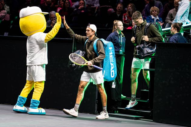 2026-02-14 ABN AMRO Open - Day Six ROTTERDAM, NETHERLANDS - FEBRUARY 14: Jakob Schnaitter, Mark Wallner enter the court during Day Six of the ABN AMRO Open at Rotterdam Ahoy on February 14, 2026 in Rotterdam, Netherlands. (Photo by Gabriel Calvino Alonso BSR Agency) Rotterdam Netherlands Content not available for redistribution in The Netherlands directly or indirectly through any third parties. Copyright: xBSRxAgencyx