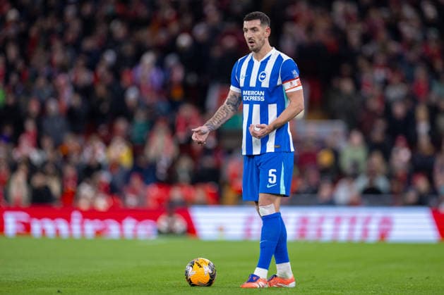 Football - FA Cup - 4th Round - Liverpool FC v Brighton & Hove Albion FC LIVERPOOL, ENGLAND - Saturday, February 14, 2026: Brighton & Hove Albion s captain Lewis Dunk during the FA Cup 4th Round match between Liverpool FC and Brighton & Hove Albion at Anfield. (Photo by David Rawcliffe Propaganda) LIVERPOOL Anfield MERSEYSIDE ENGLAND  Copyright: xPropagandaxPhotoxAgencyx P2026-02-14-Liverpool_Brighton-51