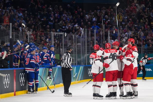 260214 Nicholas B Jensen of Denmark celebrates after 1-2 in the men s Ice hockey, Eishockey game between USA and Denmark during day 8 of the 2026 Winter Olympics on February 14, 2026 in Milan. Photo: Emma Wallskog BILDBYRAN kod EW EW0635 ishockey ice hockey Olympic Games, Olympische Spiele, Olympia, OS olympics winter olympics os ol olympiska spel vinter-os olympiske leker milano cortina 2026 milan cortina 2026 milano cortina 2026 olympic games milano cortina 2026 winter olympic games milano cortina-os milano cortina-ol vinter-ol 8 bbeng usa denmark danmark jubel  Copyright: EMMAxWALLSKOG BB260214EW084