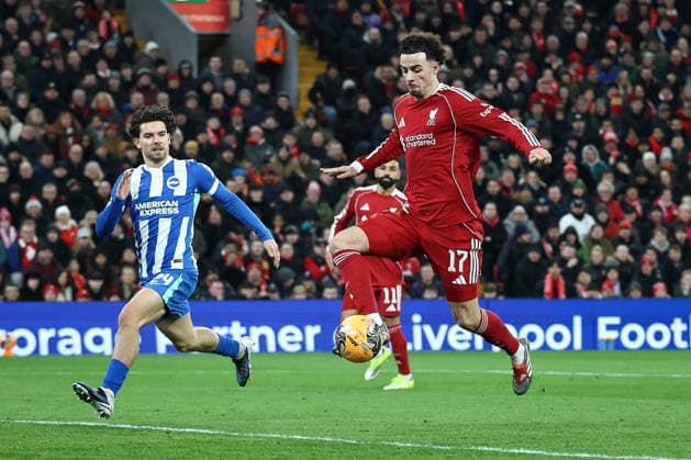 Liverpool v Brighton & Hove Albion, Emirates FA Cup GOAL Curtis Jones of Liverpool scores 1-0 during the Liverpool v Brighton & Hove Albion Emirates FA Cup 4th Round match at Anfield, Liverpool, England on 14 February 2026 Credit: Ian Stephen Every Second Media Editorial use only. All images are copyright Every Second Media Limited. No images may be reproduced without prior permission. All rights reserved. Premier League and Football League images are subject to licensing agreements with Football DataCo Limited. see https: www.football-dataco.com Copyright: xIMAGO EveryxSecondxMediax ESM-1800-0026 IanxStephenx xEveryxSecondxMediax