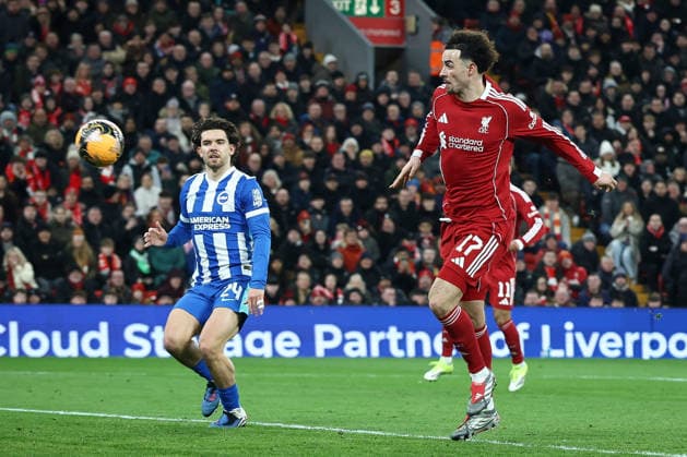 Liverpool v Brighton & Hove Albion, Emirates FA Cup GOAL Curtis Jones of Liverpool scores 1-0 during the Liverpool v Brighton & Hove Albion Emirates FA Cup 4th Round match at Anfield, Liverpool, England on 14 February 2026 Credit: Ian Stephen Every Second Media Editorial use only. All images are copyright Every Second Media Limited. No images may be reproduced without prior permission. All rights reserved. Premier League and Football League images are subject to licensing agreements with Football DataCo Limited. see https: www.football-dataco.com Copyright: xIMAGO EveryxSecondxMediax ESM-1800-0028 IanxStephenx xEveryxSecondxMediax