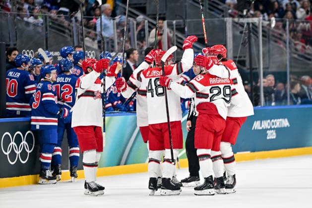 14 02 2026, Milano, Santa Giulia Ice hockey, Eishockey Arena, Winter Olympics: USA - Denmark (Ice Hockey), Nicholas B Jensen of Denmark celebrate his goal Milano Santa Giulia Ice Hockey Arena Lombardy Italy *** 14 02 2026, Milano, Santa Giulia Ice Hockey Arena, Winter Olympics USA Denmark Ice Hockey , Nicholas B Jensen of Denmark celebrate his goal Milano Santa Giulia Ice Hockey Arena Lombardy Italy Copyright: xJustPictures.ch AndreaxBrancax jp-en-AnBr-AB-AAB_101614022026