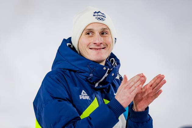 OLYMPICS - Winter Olympic Games, Olympische Spiele, Olympia, OS Milano Cortina 2026 PREDAZZO,ITALY,14.FEB.26 - OLYMPICS, Ski jumping, Skispringen, Ski, nordisch - Winter Olympic Games Milano Cortina 2026, large hill, men, medal ceremony. Image shows Domen Prevc (SLO).  GEPAxpictures xMatthiasxTrinkl