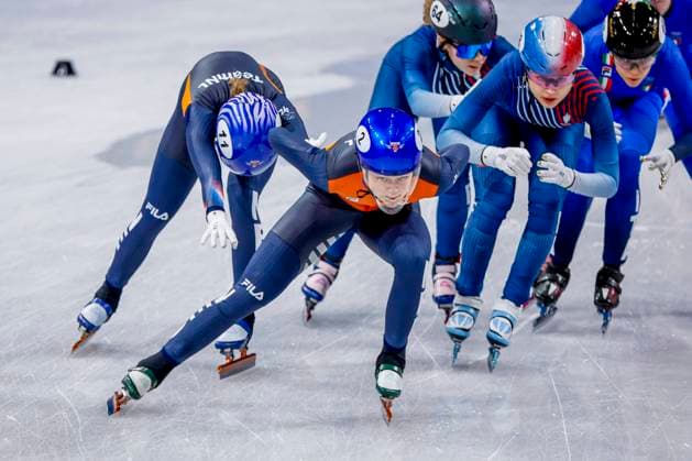 Xandra Velzeboer of the Netherlands and Arianna Fontana of Italy and Cloe Ollivier of France and Michelle Velzeboer of the Netherlands Women s 3000m Relay Semifinals, Milano Cortina 2026 Winter Olympics: Day 8, Short Track Speed skating, Eisschnelllauf - Milano Cortina 2026 Winter Olympics: Day 8, Milano Speed Skating Stadium, February 14, 2026, Milan, Italy.