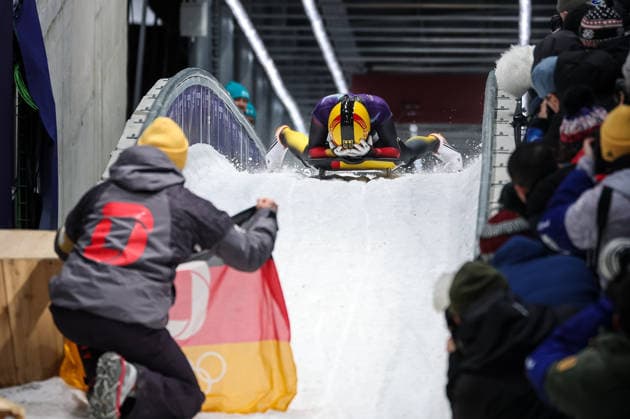 Susanne Kreher (GER) 2nd place, Silver Medal during the Olympic Winter games, Winterspiele,Spiele, Summer games Milano-Cortina 2026, Skeleton Women on February 14, 2026 at Cortina Sliding Center in Cortina d Ampezzo, Italy  Copyright: xLucianoxMariaxBisi IPAxSportx xipa-agency.netx xx IPA_71518347 IPA_Agency_IPA71518347