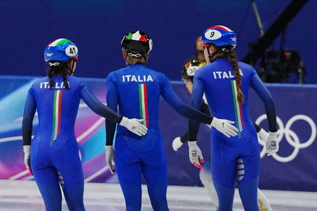 Short track women™s 3000 mt relay Betti Chiara , Confortola Elisa , Arianna Fontana , SIGHEL Arianna, IORIATTI Gloria from Italy, at the 2026 Winter Olympics, Milan, Italy, Thursday, Feb. 14, 2026. (Gian Mattia D Alberto LaPresse)  Copyright: xGianxMattiaxD Alberto LaPressex