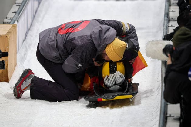 Susanne Kreher (GER) 2nd place, Silver Medal during the Olympic Winter games, Winterspiele,Spiele, Summer games Milano-Cortina 2026, Skeleton Women on February 14, 2026 at Cortina Sliding Center in Cortina d Ampezzo, Italy  Copyright: xLucianoxMariaxBisi IPAxSportx xipa-agency.netx xx IPA_71518401 IPA_Agency_IPA71518401