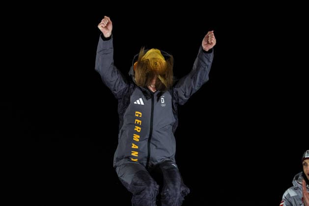 Susanne Kreher (GER) 2nd place, Silver Medal happiness on podium during the Olympic Winter games, Winterspiele,Spiele, Summer games Milano-Cortina 2026, Skeleton Women on February 14, 2026 at Cortina Sliding Center in Cortina d Ampezzo, Italy  Copyright: xLucianoxMariaxBisi IPAxSportx xipa-agency.netx xx IPA_71518506 IPA_Agency_IPA71518506