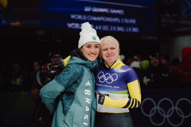 OLYMPICS - Winter Olympic Games, Olympische Spiele, Olympia, OS Milano Cortina 2026 CORTINA D AMPEZZO,ITALY,14.FEB.26 - OLYMPICS, SKELETON - Winter Olympic Games Milano Cortina 2026, women, medal ceremony. Image shows Kim Meylemans (BEL).  GEPAxpictures xAlexanderxSolc