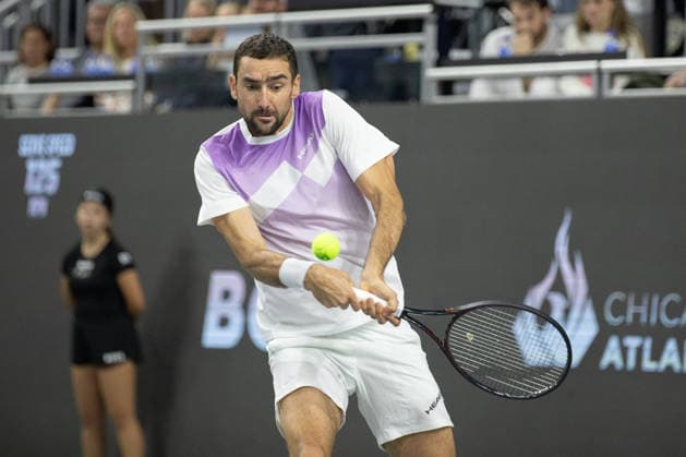 February 14, 2026, Frisco, Texas, USA: MARIN CILIC (CRO) uses a forehand during a menÃ¢â‚¬â ¢s singles semifinal match at the 2026 Nexo Dallas Open at The Ford Center at The Star in Frisco, Texas. Taylor Fritz advances to the championship match after defeating Marin Cilic, 7:6, 7:6. Tennis 2026: Dallas Open: Taylor Fritz 7:6, 7:6 Marin Cilic  - ZUMAh193 20260214_zsp_h193_009 Copyright: xDanielxMcGregor-Huyerx