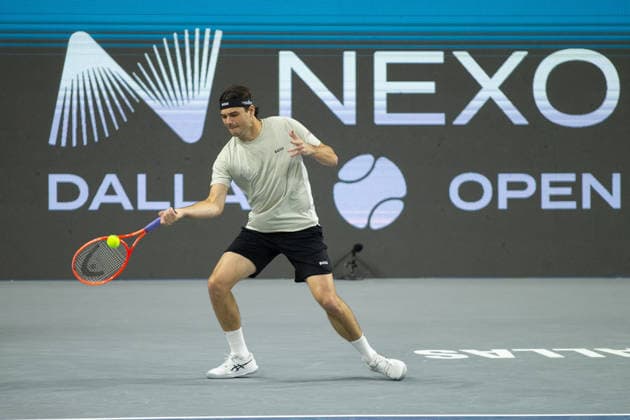 February 14, 2026, Frisco, Texas, USA: MARIN CILIC (CRO) uses a fore hand during a menÃ¢â‚¬â ¢s singles semifinal match at the 2026 Nexo Dallas Open at The Ford Center at The Star in Frisco, Texas. Taylor Fritz advances to the championship match after defeating Marin Cilic, 7:6, 7:6. Tennis 2026: Dallas Open: Taylor Fritz 7:6, 7:6 Marin Cilic  - ZUMAh193 20260214_zsp_h193_019 Copyright: xDanielxMcGregor-Huyerx