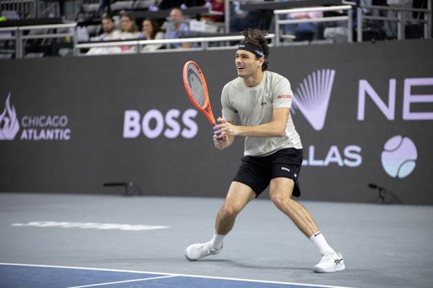 February 14, 2026, Frisco, Texas, USA: TAYLOR FRITZ (USA) uses a forehand during a menÃ¢â‚¬â ¢s singles semifinal match at the 2026 Nexo Dallas Open at The Ford Center at The Star in Frisco, Texas. Taylor Fritz advances to the championship match after defeating Marin Cilic, 7:6, 7:6. Frisco USA - ZUMAh193 20260214_zsp_h193_002 Copyright: xDanielxMcGregor-Huyerx