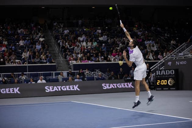 February 14, 2026, Frisco, Texas, USA: MARIN CILIC (CRO) serves during a menÃ¢â‚¬â ¢s singles semifinal match at the 2026 Nexo Dallas Open at The Ford Center at The Star in Frisco, Texas. Taylor Fritz advances to the championship match after defeating Marin Cilic, 7:6, 7:6. Frisco USA - ZUMAh193 20260214_zsp_h193_007 Copyright: xDanielxMcGregor-Huyerx