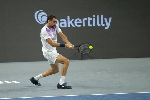 February 14, 2026, Frisco, Texas, USA: MARIN CILIC (CRO) uses a fore hand during a menÃ¢â‚¬â ¢s singles semifinal match at the 2026 Nexo Dallas Open at The Ford Center at The Star in Frisco, Texas. Taylor Fritz advances to the championship match after defeating Marin Cilic, 7:6, 7:6. Tennis 2026: Dallas Open: Taylor Fritz 7:6, 7:6 Marin Cilic  - ZUMAh193 20260214_zsp_h193_042 Copyright: xDanielxMcGregor-Huyerx
