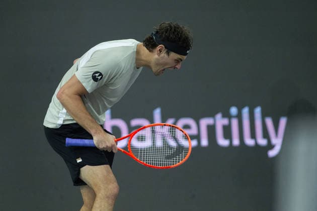 February 14, 2026, Frisco, Texas, USA: TAYLOR FRITZ (USA) reacts during a menÃ¢â‚¬â ¢s singles semifinal match at the 2026 Nexo Dallas Open at The Ford Center at The Star in Frisco, Texas. Taylor Fritz advances to the championship match after defeating Marin Cilic, 7:6, 7:6. Tennis 2026: Dallas Open: Taylor Fritz 7:6, 7:6 Marin Cilic  - ZUMAh193 20260214_zsp_h193_046 Copyright: xDanielxMcGregor-Huyerx