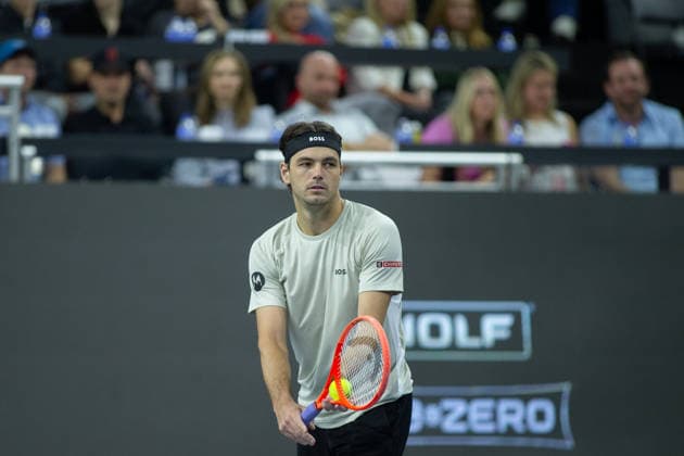 February 14, 2026, Frisco, Texas, USA: TAYLOR FRITZ (USA) prepares to serve during a menÃ¢â‚¬â ¢s singles semifinal match at the 2026 Nexo Dallas Open at The Ford Center at The Star in Frisco, Texas. Taylor Fritz advances to the championship match after defeating Marin Cilic, 7:6, 7:6. Tennis 2026: Dallas Open: Taylor Fritz 7:6, 7:6 Marin Cilic  - ZUMAh193 20260214_zsp_h193_064 Copyright: xDanielxMcGregor-Huyerx