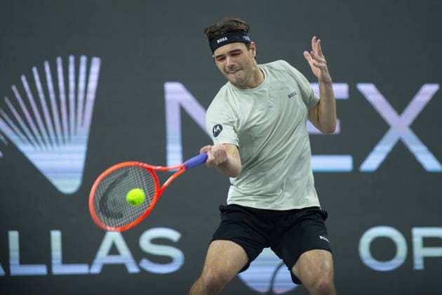 February 14, 2026, Frisco, Texas, USA: TAYLOR FRITZ (USA) uses a forehand during a menÃ¢â‚¬â ¢s singles semifinal match at the 2026 Nexo Dallas Open at The Ford Center at The Star in Frisco, Texas. Taylor Fritz advances to the championship match after defeating Marin Cilic, 7:6, 7:6. Frisco USA - ZUMAh193 20260214_zsp_h193_063 Copyright: xDanielxMcGregor-Huyerx