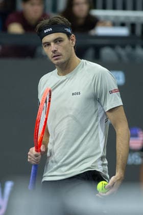February 14, 2026, Frisco, Texas, USA: TAYLOR FRITZ (USA) reacts during a menÃ¢â‚¬â ¢s singles semifinal match at the 2026 Nexo Dallas Open at The Ford Center at The Star in Frisco, Texas. Taylor Fritz advances to the championship match after defeating Marin Cilic, 7:6, 7:6. Frisco USA - ZUMAh193 20260214_zsp_h193_065 Copyright: xDanielxMcGregor-Huyerx