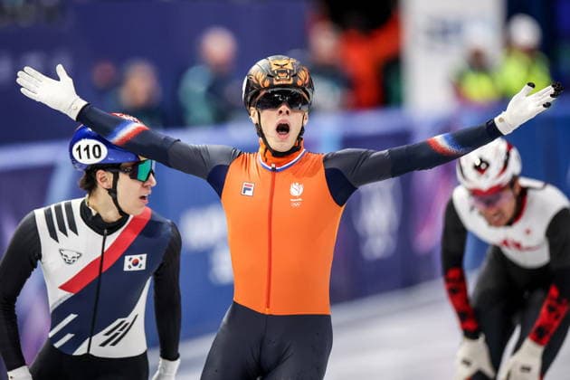 ITALY, MILAN - FEBRUARY 14, 2026: Jens van t Wout of the Netherlands celebrates winning Final A of the men s 1,500m short-track Speed skating, Eisschnelllauf event during the 2026 Winter Olympic Games, Olympische Spiele, Olympia, OS at the Milano Ice Skating Arena 2026 Winter Olympics: Short-Track Speed Skating  - ZUMAt113 20260214_zaa_t113_430 Copyright: xPeterxKovalevx