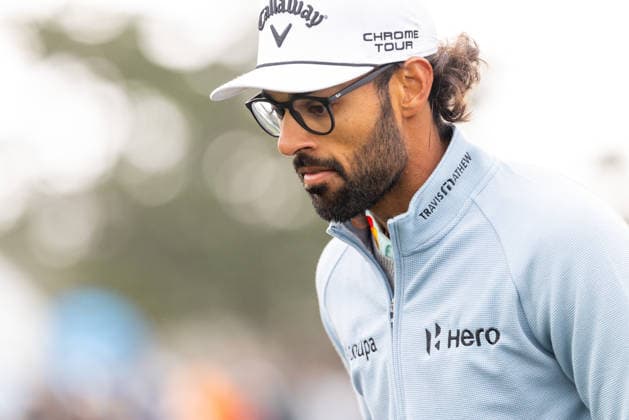 PEBBLE BEACH, CA - FEBRUARY 14: Akshay Bhatia of the United States looks on during the third round of the AT&T Pebble Beach Pro-Am 2026 on February 14, 2026 at Pebble Beach Golf Links in Pebble Beach, CA. (Photo by Matthew Huang Icon Sportswire) GOLF: FEB 14 PGA, Golf Herren AT&T Pebble Beach Pro-Am EDITORIAL USE ONLY Icon2602140223