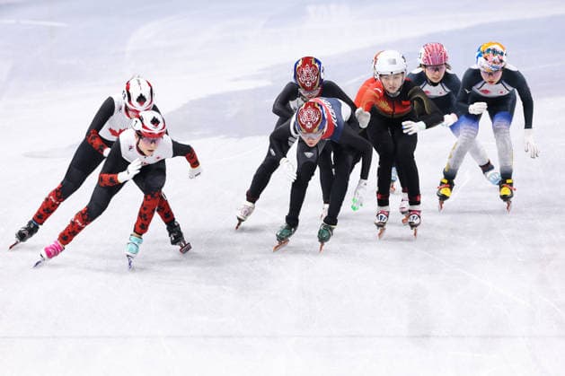 Winter Olympics - Short Track Speed skating, Eisschnelllauf Women 3000M Relay Athletes compete during the Short Track Speed Skating Women s 3000M Relay on day eight of the Milano Cortina 2026 Winter Olympics at Milano Speed Skating Stadium on February 14, 2026 in Milan, Italy. Photo by Alexis Jumeau ABACAPRESS.COM Milan Italy  Copyright: xJumeauxAlexis ABACAx