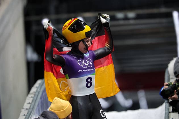 GIOCHI OLIMPICI - Olimpiadi Invernali Milano-Cortina 2026 - Skeleton Women Susanne Kreher (GER) 2nd place, Silver Medal during the Olympic Winter games, Winterspiele,Spiele, Summer games Milano-Cortina 2026, Skeleton Women on February 14, 2026 at Cortina Sliding Center in Cortina d Ampezzo, Italy Cortina D Ampezzo Italy  Copyright: xIPAxSport ABACAx