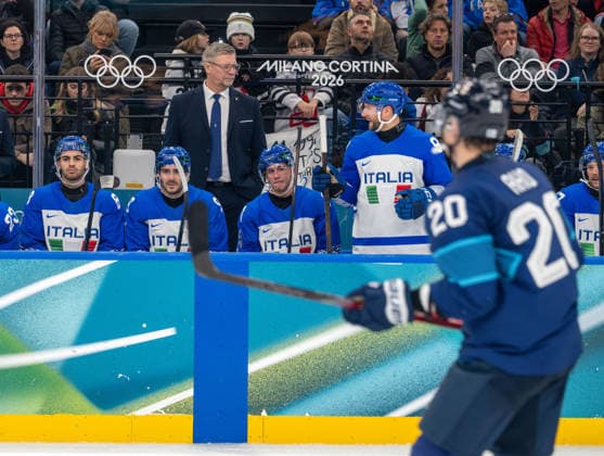 February 14, 2026, Milan, Lombardy, Italy: February 14, 2026: Team Italy head coach JUKKA JALONEN in a game against Finland at the Milano Santagiulia Ice hockey, Eishockey Arena during the Milano Cortina 2026 Winter Olympics. Finland won 11-0. Olympics 2026: Milano Cortina: - February 14, 2026  - ZUMAh234 20260214_oly_h234_019 Copyright: xMarkxEdwardxHarrisx