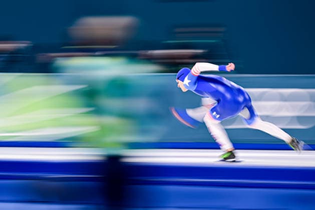 Jordan STOLZ (USA) vs Jenning de BOO (NED), during Speed skating, Eisschnelllauf Men s 500m, Speed Skating, at the Olympic Winter games, Winterspiele,Spiele, Summer games Milano Cortina 2026, at Milano Speed Skating Stadium, on February 14, 2026 in Milan, Italy. Noxthirdxpartyxsales  aflo_319875682