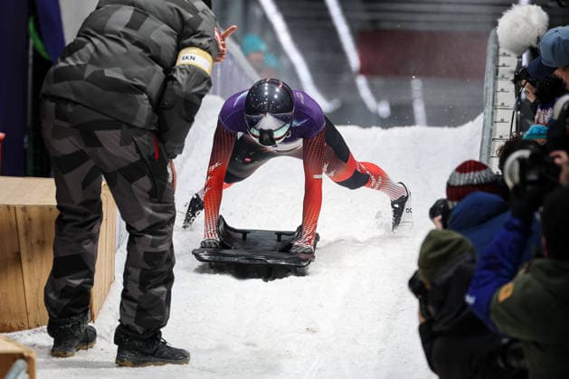 GIOCHI OLIMPICI - Olimpiadi Invernali Milano-Cortina 2026 - Skeleton Women Janine Flock (AUT) 1st place, Gold Medal during the Olympic Winter games, Winterspiele,Spiele, Summer games Milano-Cortina 2026, Skeleton Women on February 14, 2026 at Cortina Sliding Center in Cortina d Ampezzo, Italy Cortina D Ampezzo Italy  Copyright: xIPAxSport ABACAx