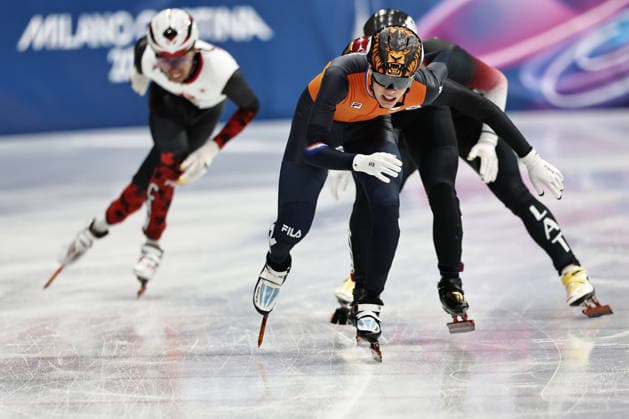 Jens van Twout, NED, during mens 1,500m final at 2026 short track Speed skating, Eisschnelllauf Olympic Games, Olympische Spiele, Olympia, OS in Milan; 14 02 2026 - *** Jens van Twout, NED, during mens 1,500m final at 2026 short track speed skating olympic games in Milan 14 02 2026 
