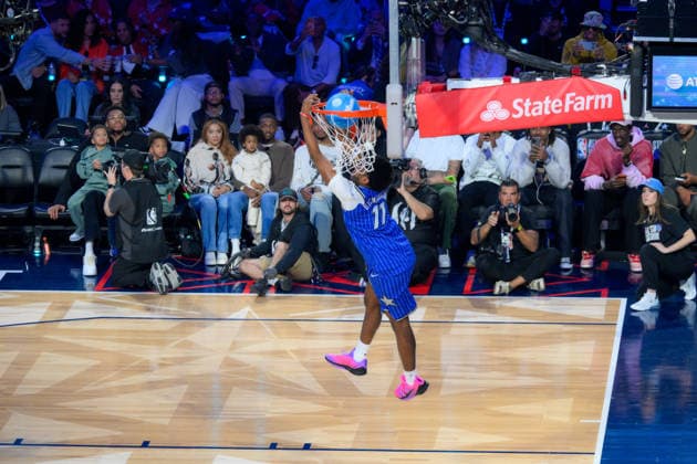 NBA, Basketball Herren, USA All Star 2026: Slum Dunk Contest LOS ANGELES, CA - FEB 14: Jase Richardson of Orlando Magic competes for the Slum Dunk Contest during NBA All Star 2026 Saturday at Intuit Dome, Inglewood, Los Angeles, California, United States on February 14, 2026. Tayfun Coskun Anadolu California United States. Editorial use only. Please get in touch for any other usage.  Copyright: x2026xAnadoluxTayfunxCoskunx