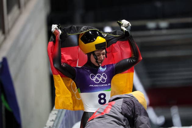 GIOCHI OLIMPICI - Olimpiadi Invernali Milano-Cortina 2026 - Skeleton Women Susanne Kreher (GER) 2nd place, Silver Medal during the Olympic Winter games, Winterspiele,Spiele, Summer games Milano-Cortina 2026, Skeleton Women on February 14, 2026 at Cortina Sliding Center in Cortina d Ampezzo, Italy Cortina D Ampezzo Italy  Copyright: xIPAxSport ABACAx