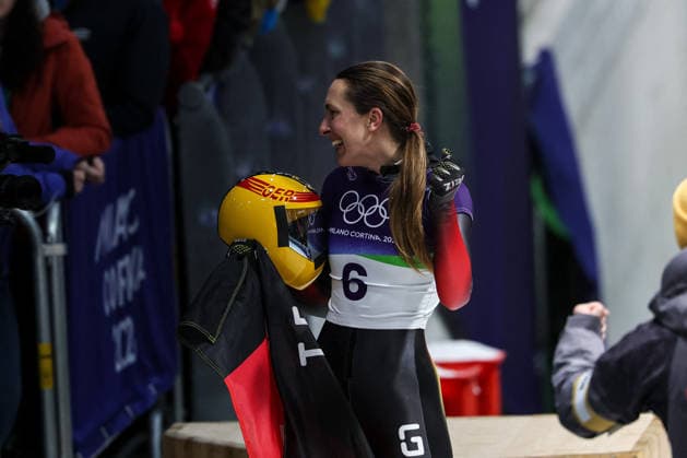 GIOCHI OLIMPICI - Olimpiadi Invernali Milano-Cortina 2026 - Skeleton Women Jacqueline Pfeifer (GER) 3rd place, Bronze Medal during the Olympic Winter games, Winterspiele,Spiele, Summer games Milano-Cortina 2026, Skeleton Women on February 14, 2026 at Cortina Sliding Center in Cortina d Ampezzo, Italy Cortina D Ampezzo Italy  Copyright: xIPAxSport ABACAx