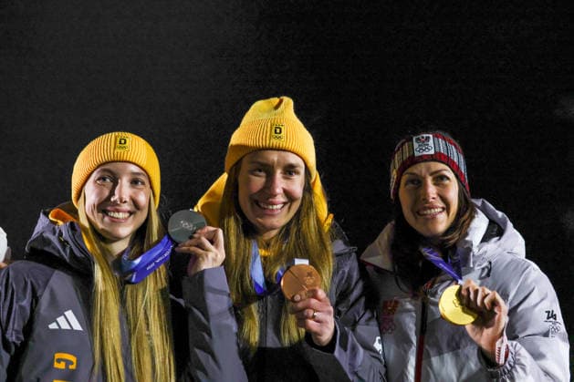 GIOCHI OLIMPICI - Olimpiadi Invernali Milano-Cortina 2026 - Skeleton Women Milano Cortina 2026 - XXV Olympic Winter games, Winterspiele,Spiele, Summer games Cortina D Ampezzo - Italy Saturday , February 14 , 2023 Skeleton - Women s PFEIFER Jacqueline )GER) KREHER Susanne (GER) FLOCK Janine (AUT) Cortina D Ampezzo Italy  Copyright: xIPAxSport ABACAx