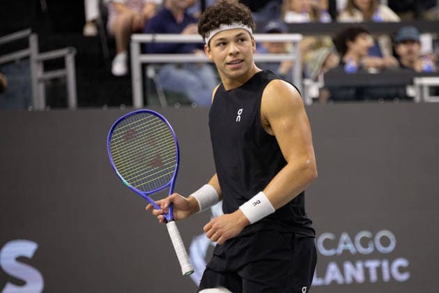 February 14, 2026, Frisco, Texas, USA: BEN SHELTON (USA) reacts during a menâ€⠢s singles semifinal match at the 2026 Nexo Dallas Open at The Ford Center at The Star in Frisco, Texas. Ben Shelton advances to the championship match after defeating Denis Shapovalov, 4:6, 6:4, 7:6. Tennis 2026: Dallas Open: Ben Shelton 4:6, 6:4, 7:6 Denis Shapovalov - ZUMAh193 20260214_zsp_h193_071 Copyright: xDanielxMcGregor-Huyerx