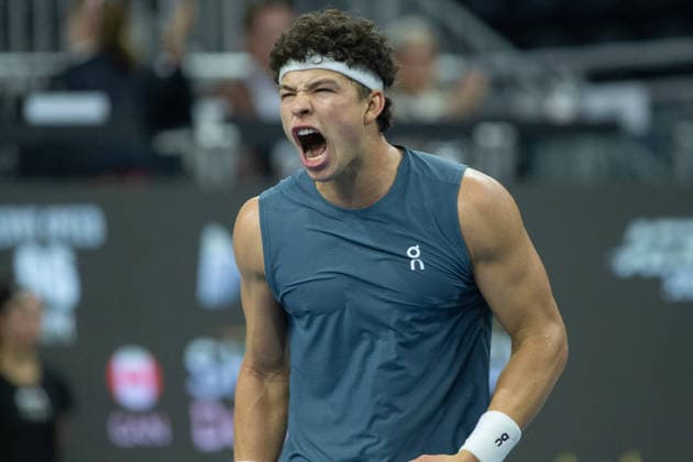 February 14, 2026, Frisco, Texas, USA: BEN SHELTON (USA) reacts during a menÃ¢â‚¬â ¢s singles semifinal match at the 2026 Nexo Dallas Open at The Ford Center at The Star in Frisco, Texas. Ben Shelton advances to the championship match after defeating Denis Shapovalov, 4:6, 6:4, 7:6. Frisco USA - ZUMAh193 20260214_zsp_h193_115 Copyright: xDanielxMcGregor-Huyerx
